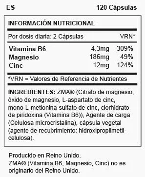 Tabla Nutricional de ZMA® de la marca Nutravita Tabla Nutricional de ZMA® de la marca Nutravita