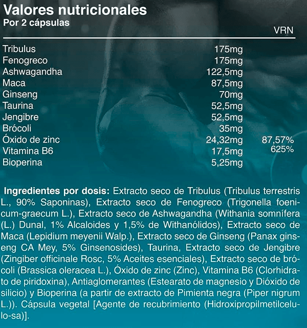 Tabla Nutricional de TESTOMAX X12 de la marca Healthy Fusion