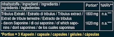 Tabla Nutricional de Tribulus Terrestris de la marca Vegavero