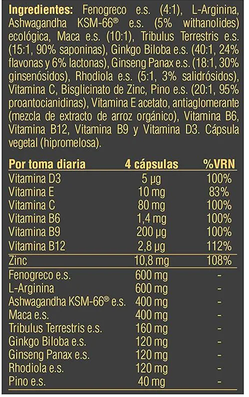 Tabla Nutricional de VIGLORY de la marca Natural Glory Tabla Nutricional de VIGLORY de la marca Natural Glory