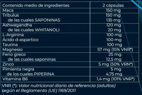 Tabla Nutricional de Testogen de la marca Venice Nature