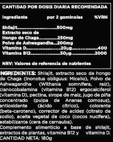 Tabla Nutricional de Shilajit Gummies de la marca BIOESSENCE