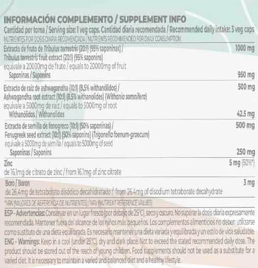 Tabla Nutricional de Test0 Complex de la marca Vitaminalia Tabla Nutricional de Test0 Complex de la marca Vitaminalia